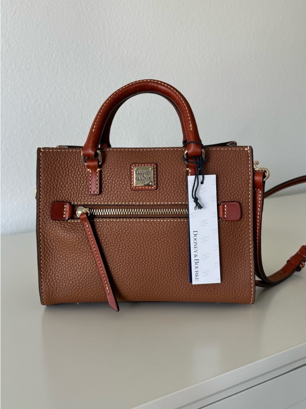 Dooney & Bourke Pebble Grain Mini Zip Janine Leather Satchel, Top Handle, Brown